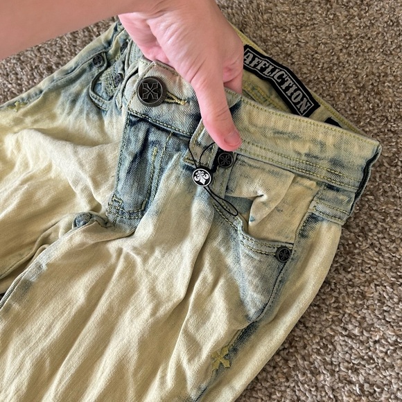 Affliction Raquel Jeans Yellow Blue Women's Size 24 Cotton Stretch Grunge Goth - Picture 11 of 13